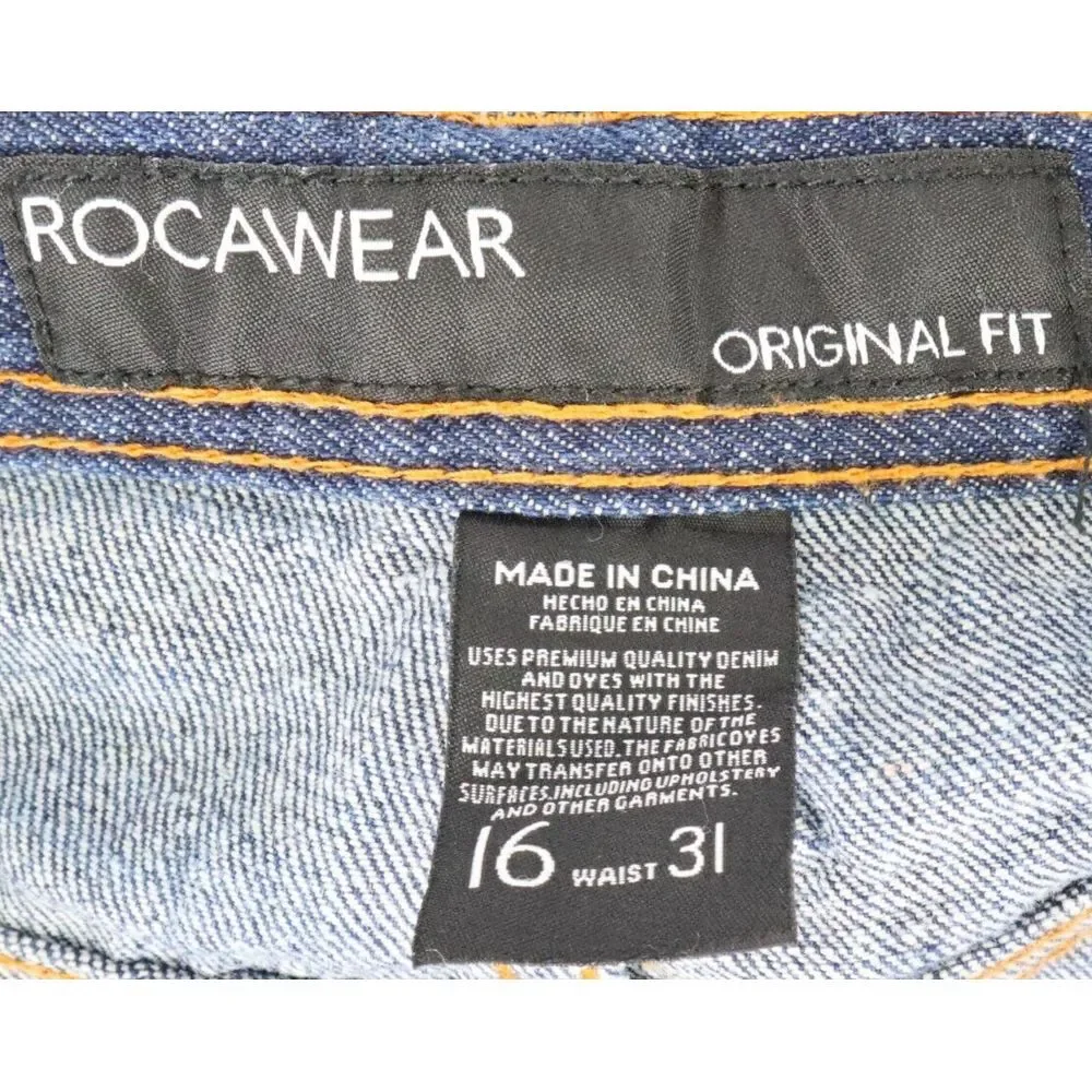 Rocawear Straight Jeans Original Fit Boys Sz 16 Blue Dark Wash Denim 100% Cotton